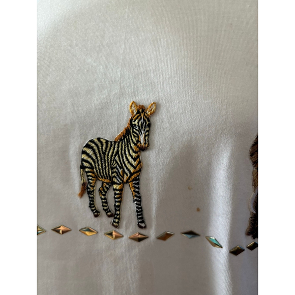 Vintage White Embroidered Safari Animals Short Sleeve Tee L - Picture 3 of 8
